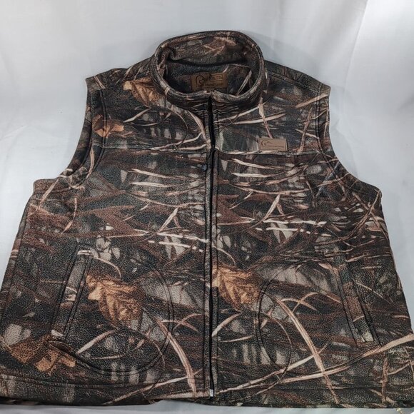 Ducks Unlimited Canada Mens XXL Camo Fleece Hunting Vest Zip Green Brown 120F096 - Picture 1 of 14